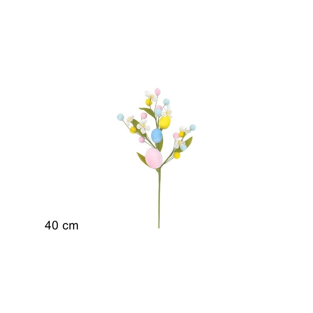 SPILLONE 40CM CON UOVA FIOCCATE E BACCHE COLORATE